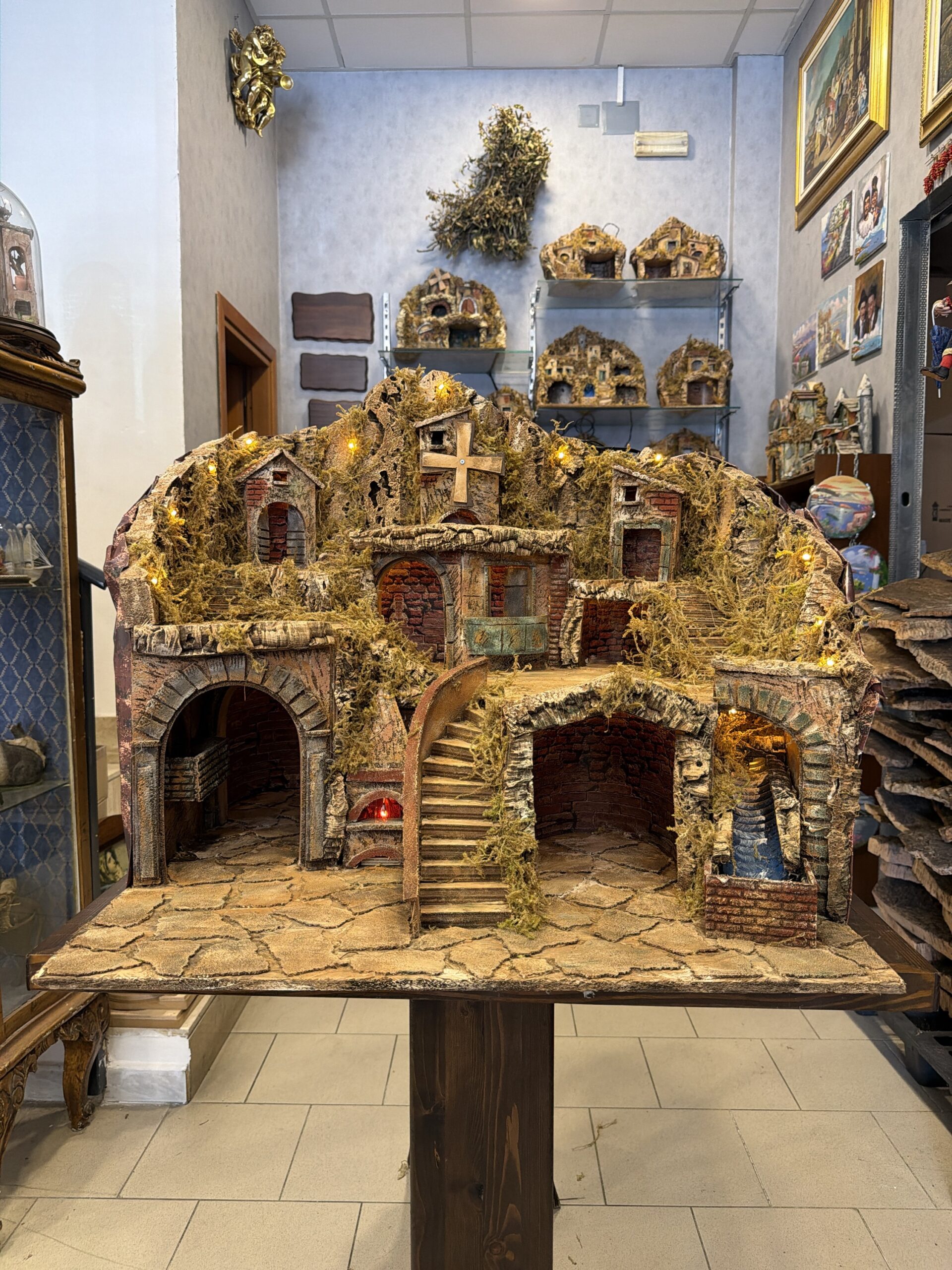Presepe con Luci Cascata Mulino e Forno 70x63 h.65